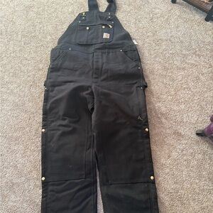 Insulated Carhartt Black Bib Overalls with Gold Details